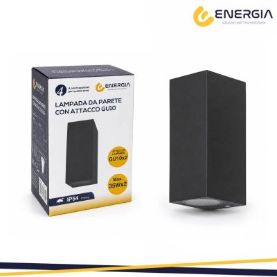PORTAFARETTO DA MURO 2XGU10 ALLUMINIO IP54 RETTANG. NERO