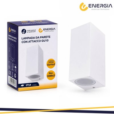 PORTAFARETTO DA MURO 2XGU10 ALLUMINIO IP54 RETTANG. BIANCO PORTAFARETTO DA MURO 2XGU10 ALLUMINIO IP54 RETTANG. BIANCO