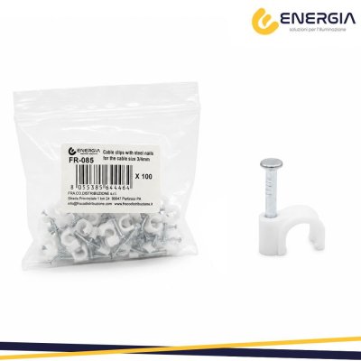 FERMACAVI CLIPS CON CHIODI IN  ACCIAIO DA 3/4 MM, 100 PEZZI