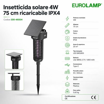 INSETTICIDA SOLARE 4W 75CM RICICABILE IPX4