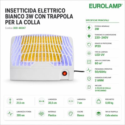 INSETTICIDA ELETTRICO BIANCO 3W CON TRAPPOLA PER COLLA