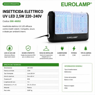 INSETTICIDA ELETTRICO NERO UV  2,5W 34CM 220V