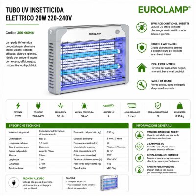 LAMPADA INSETTICIDA ELETTRICA  20W TUVO UV 220V