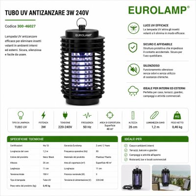 ZANZARIERA 3W CON TUBO UV 220V DA 26CM ZANZARIERA 3W CON TUBO UV 220V DA 26CM