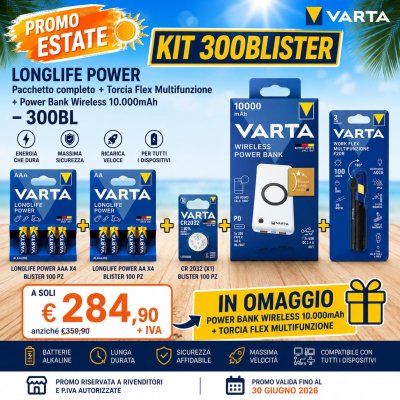 KIT PROMO 300BLISTER VARTA + OMAGGI POWEBANK 10K E LAMPADA