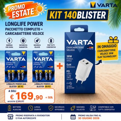 KIT 140BLISTER LONGLIFE POWER  VARTA + OMAGGIO CHARGER 38W