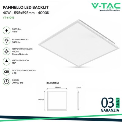 40W LED BACKLITE PANEL 600*600MM 4000K 10PCS/PACK
