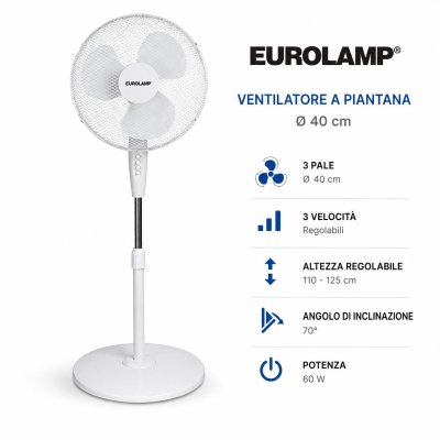 VENTILATORE A PIANTANA BIANCO  CON BASE ROTONDA 40CM 60W