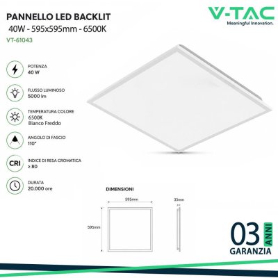 40W LED BACKLITE PANEL 600*600MM 6500K